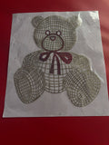 Teddy Bear Rhinestone Hotfix Sticker | Silver & Red Bow Iron-On Transfer for T-Shirts & Kids Wear