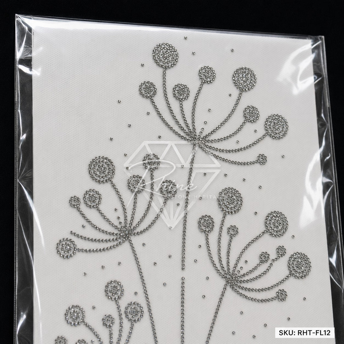 Löwenzahn Wildblume Strass Hotfix Aufkleber | Silber Bügelbild für Shirts
