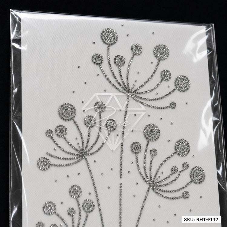 Löwenzahn Wildblume Strass Hotfix Aufkleber | Silber Bügelbild für Shirts