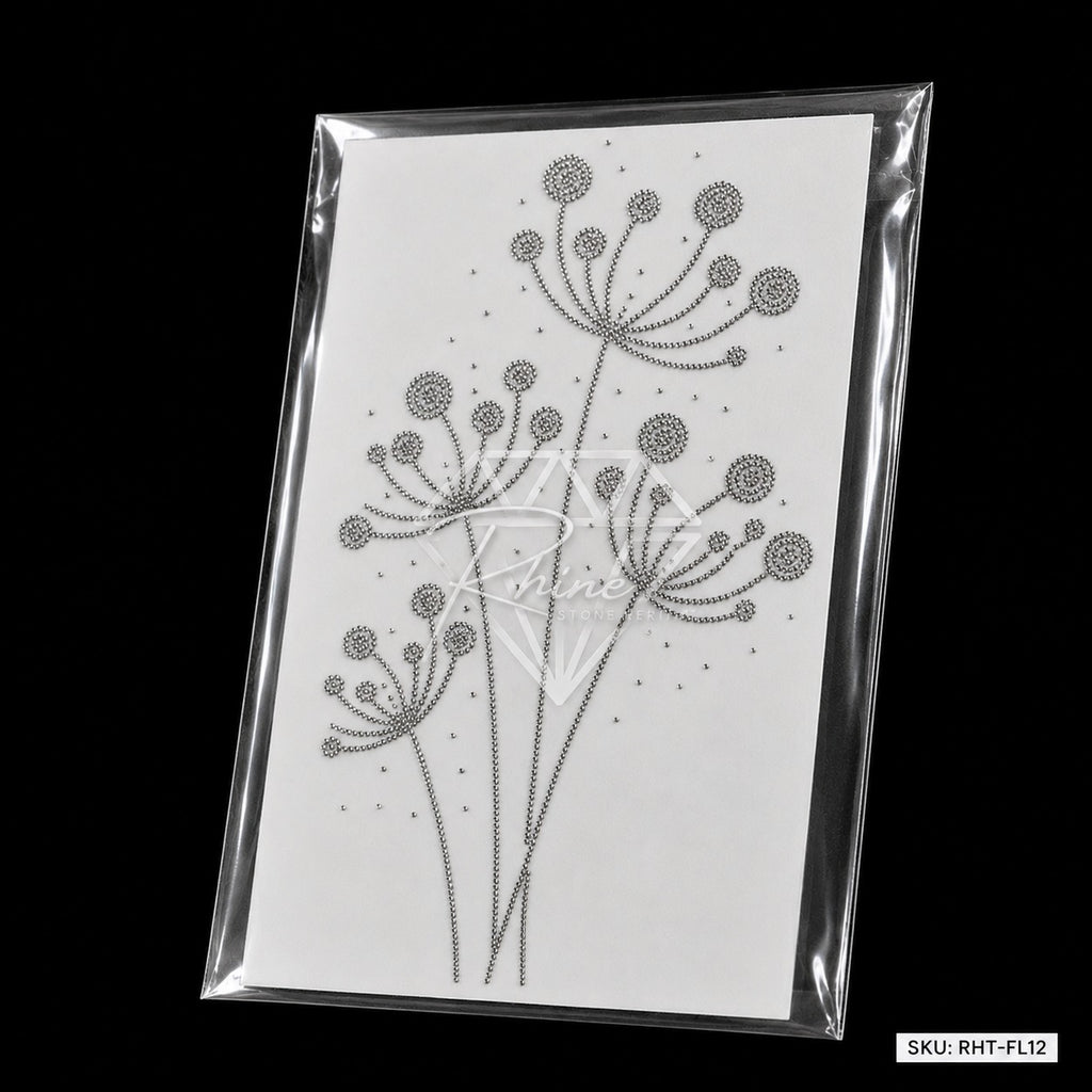 Dandelion Wildflower Rhinestone Hotfix Sticker | Silver Iron-On Transfer for Shirts