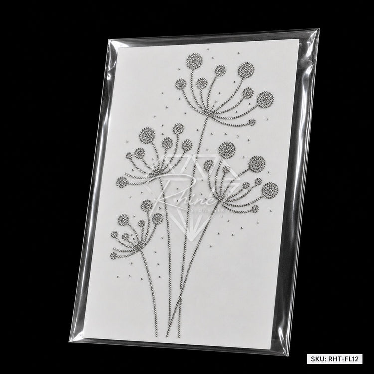 Löwenzahn Wildblume Strass Hotfix Aufkleber | Silber Bügelbild für Shirts