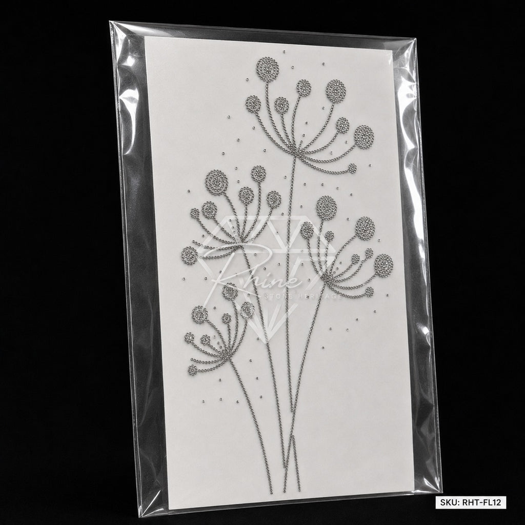 Dandelion Wildflower Rhinestone Hotfix Sticker | Silver Iron-On Transfer for Shirts