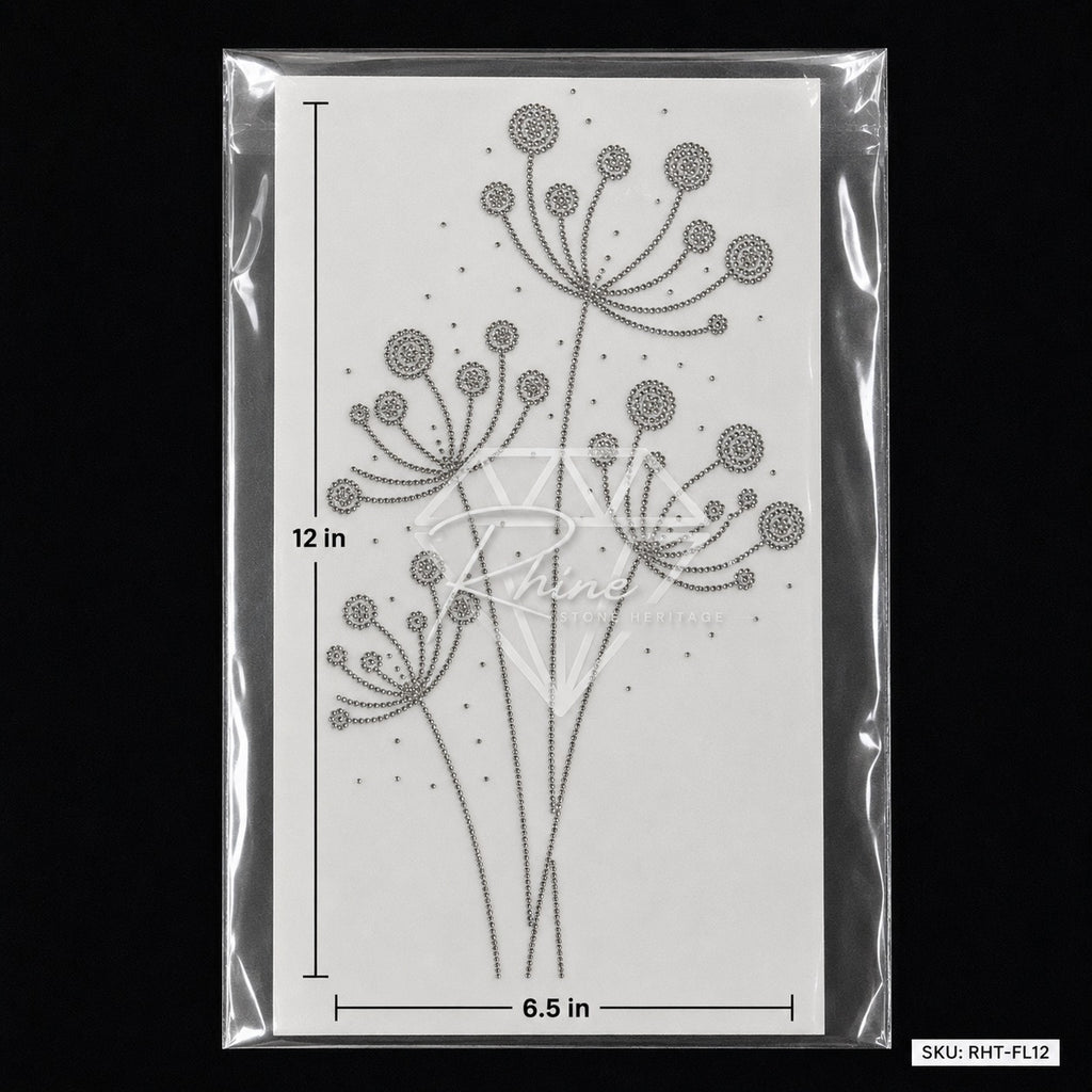 Dandelion Wildflower Rhinestone Hotfix Sticker | Silver Iron-On Transfer for Shirts