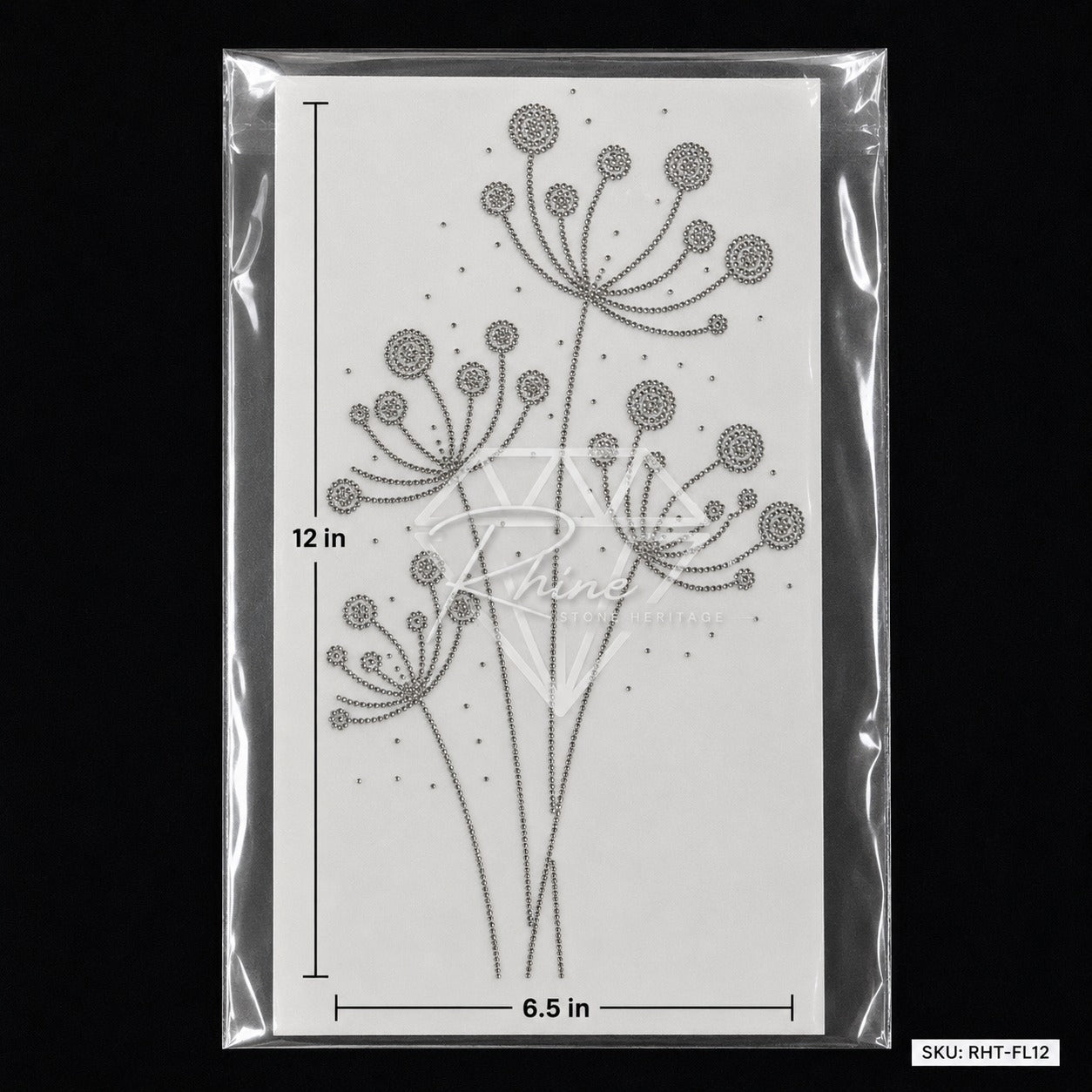 Dandelion Wildflower Rhinestone Hotfix Sticker | Silver Iron-On Transfer for Shirts