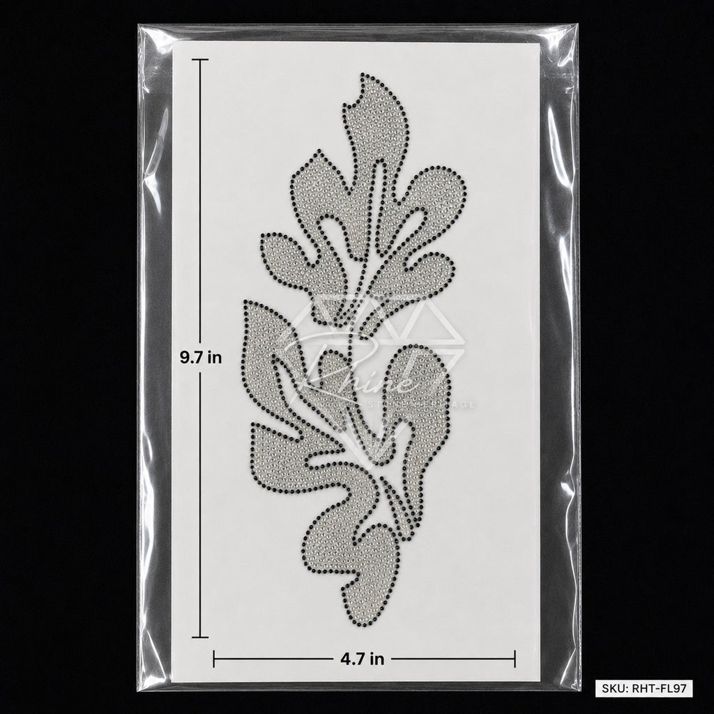 Tropical Leaf Rhinestone Hotfix Sticker | Crystal & Black Iron-On Transfer