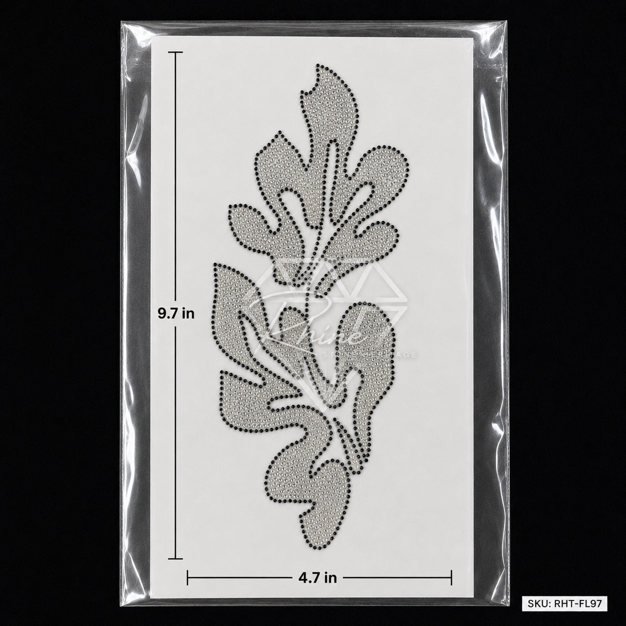 Tropical Leaf Rhinestone Hotfix Sticker | Crystal & Black Iron-On Transfer