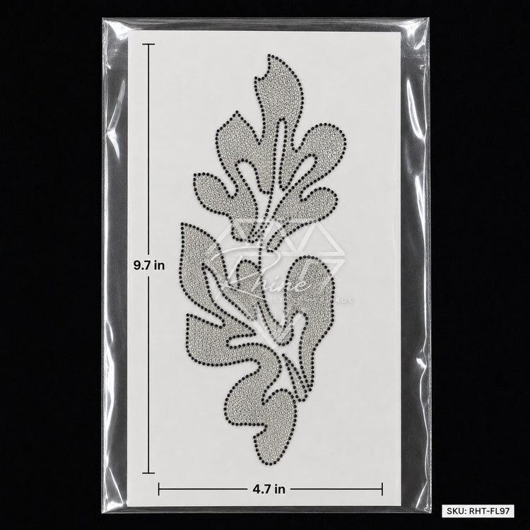 Tropical Leaf Rhinestone Hotfix Sticker | Crystal & Black Iron-On Transfer