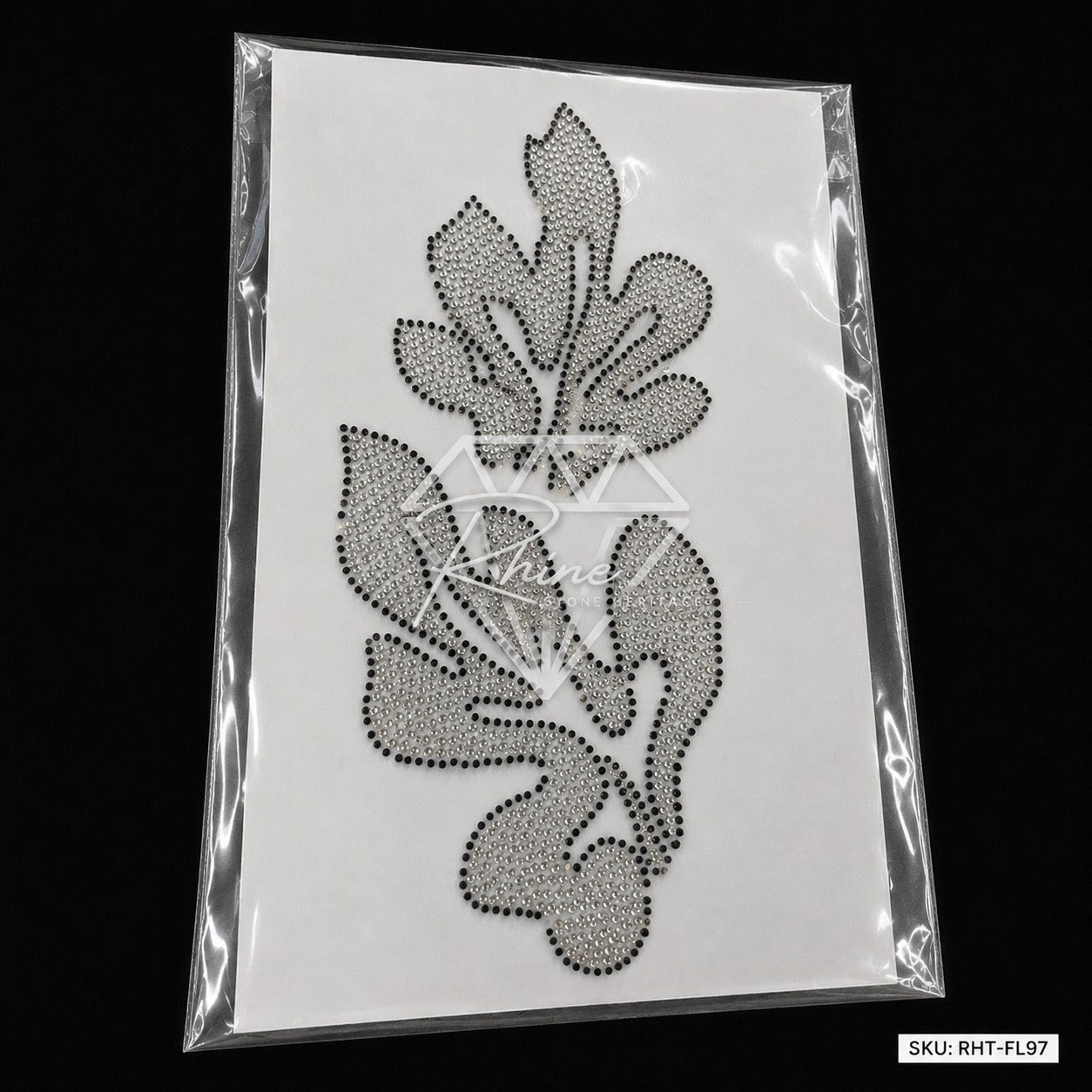 Tropical Leaf Rhinestone Hotfix Sticker | Crystal & Black Iron-On Transfer