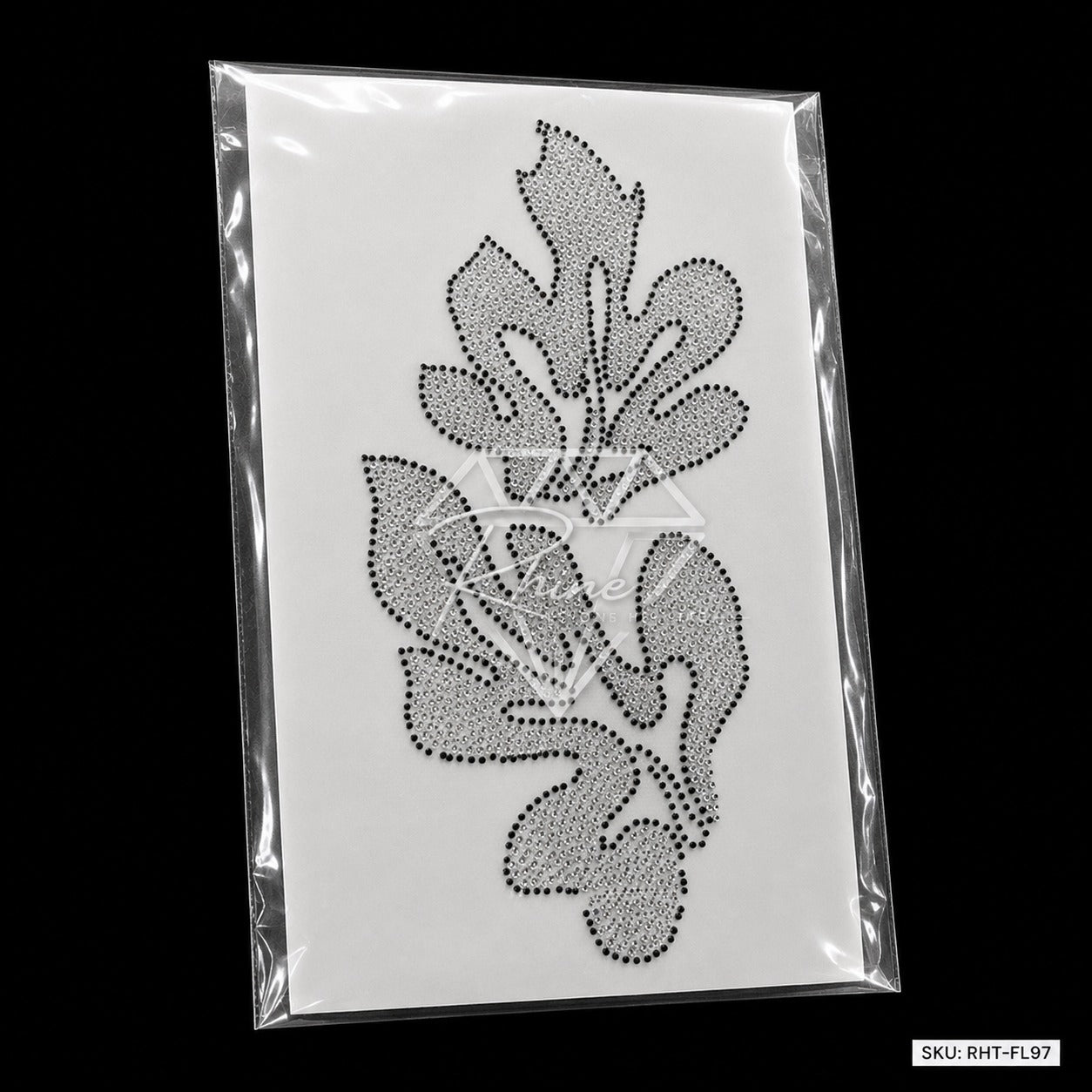 Tropical Leaf Rhinestone Hotfix Sticker | Crystal & Black Iron-On Transfer