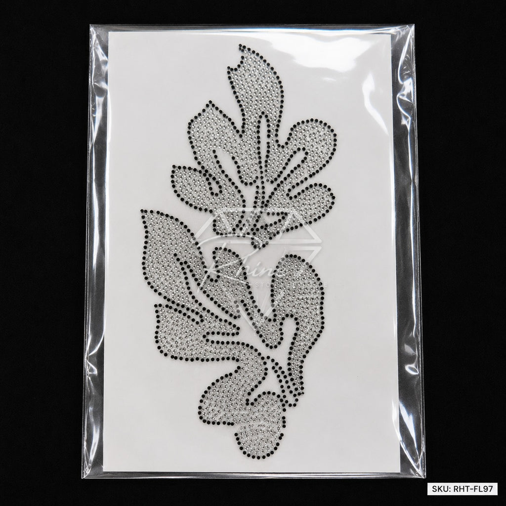 Tropical Leaf Rhinestone Hotfix Sticker | Crystal & Black Iron-On Transfer