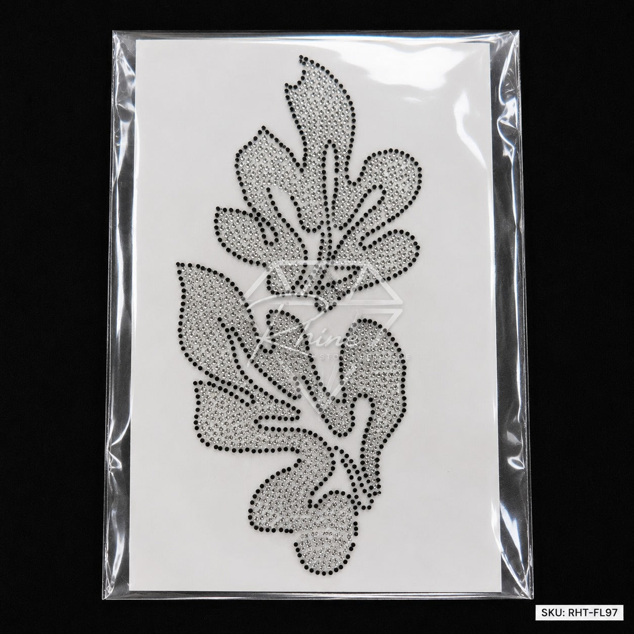 Tropical Leaf Rhinestone Hotfix Sticker | Crystal & Black Iron-On Transfer