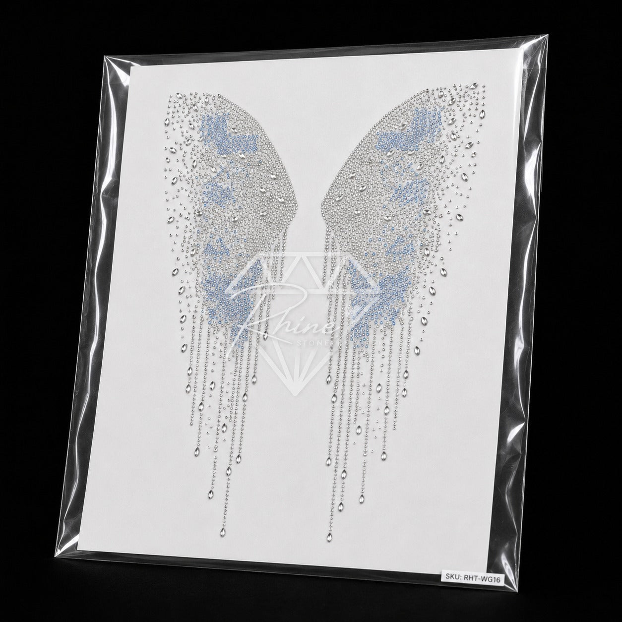 Angel Wings Crystal Drip Rhinestone Hotfix Sticker | Crystal AB & Sapphire Iron-On Transfer