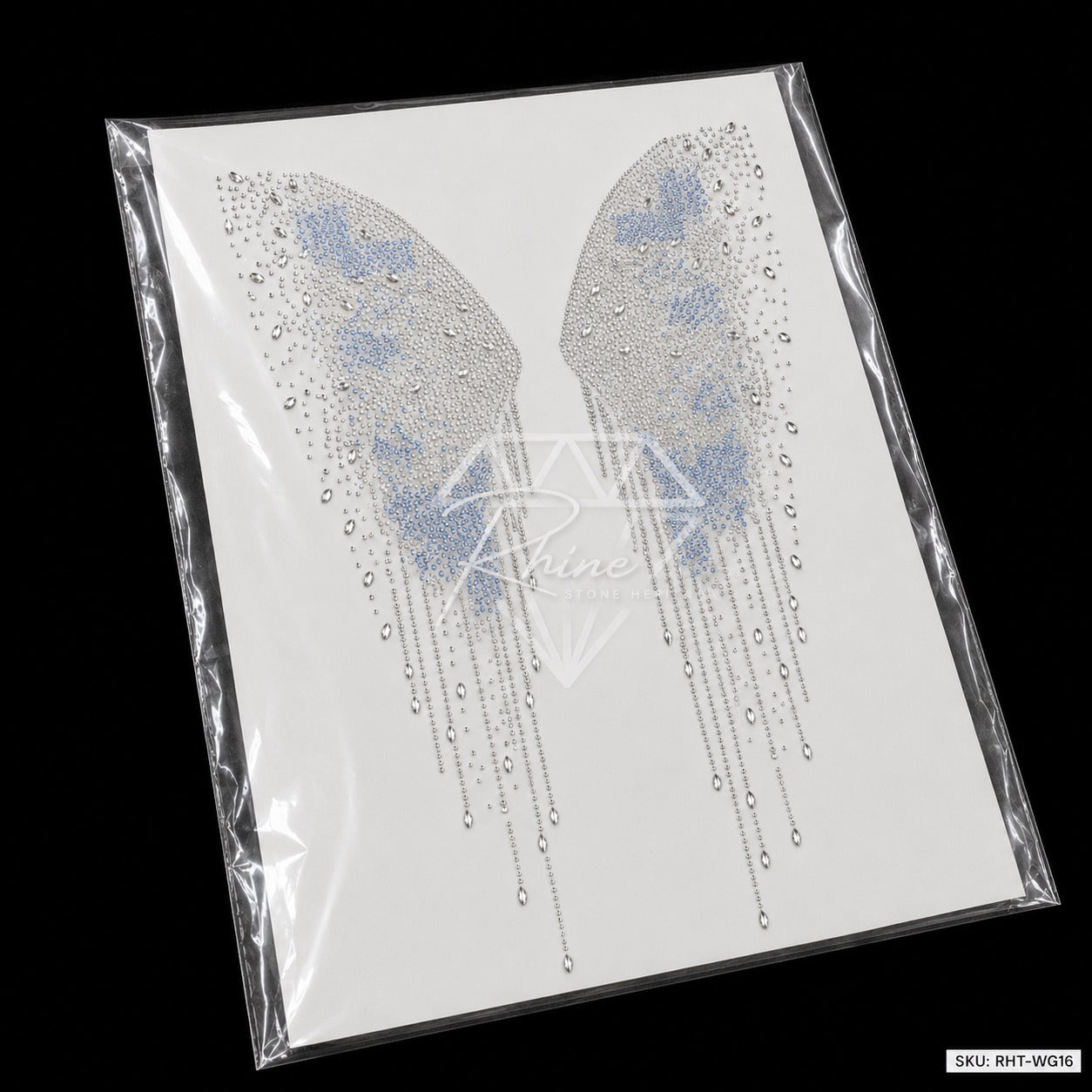 Angel Wings Crystal Drip Rhinestone Hotfix Sticker | Crystal AB & Sapphire Iron-On Transfer