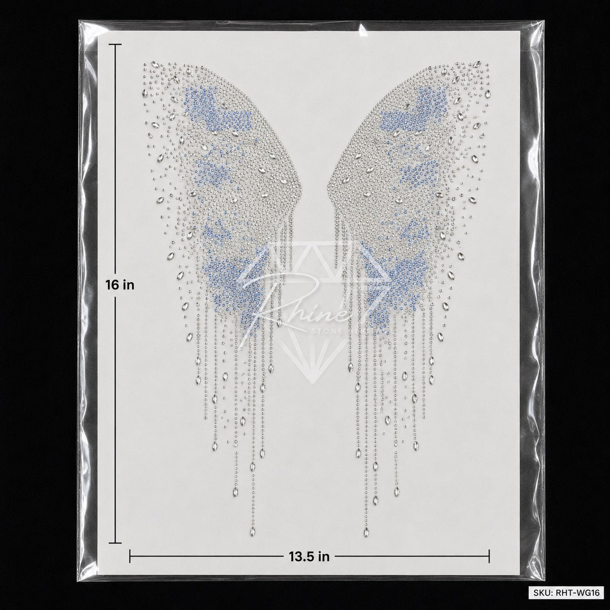 Angel Wings Crystal Drip Rhinestone Hotfix Sticker | Crystal AB & Sapphire Iron-On Transfer