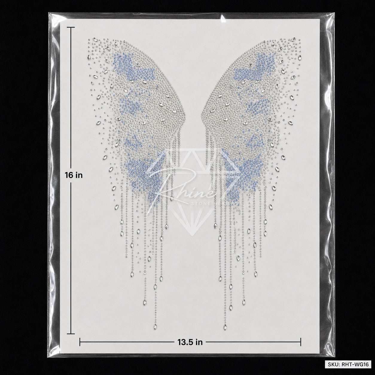 Angel Wings Crystal Drip Rhinestone Hotfix Sticker | Crystal AB & Sapphire Iron-On Transfer