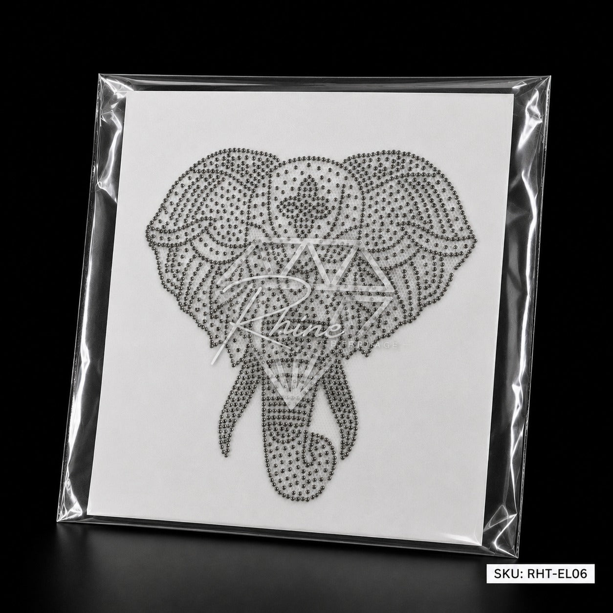 Tribal Elephant Rhinestone Hotfix Sticker | Grey Hematite Iron-On Transfer