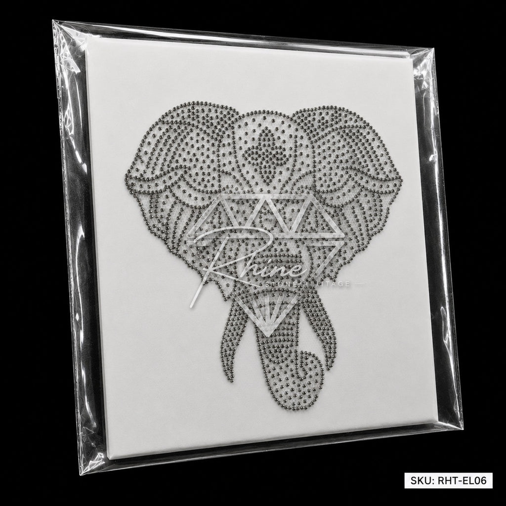 Tribal Elephant Rhinestone Hotfix Sticker | Grey Hematite Iron-On Transfer