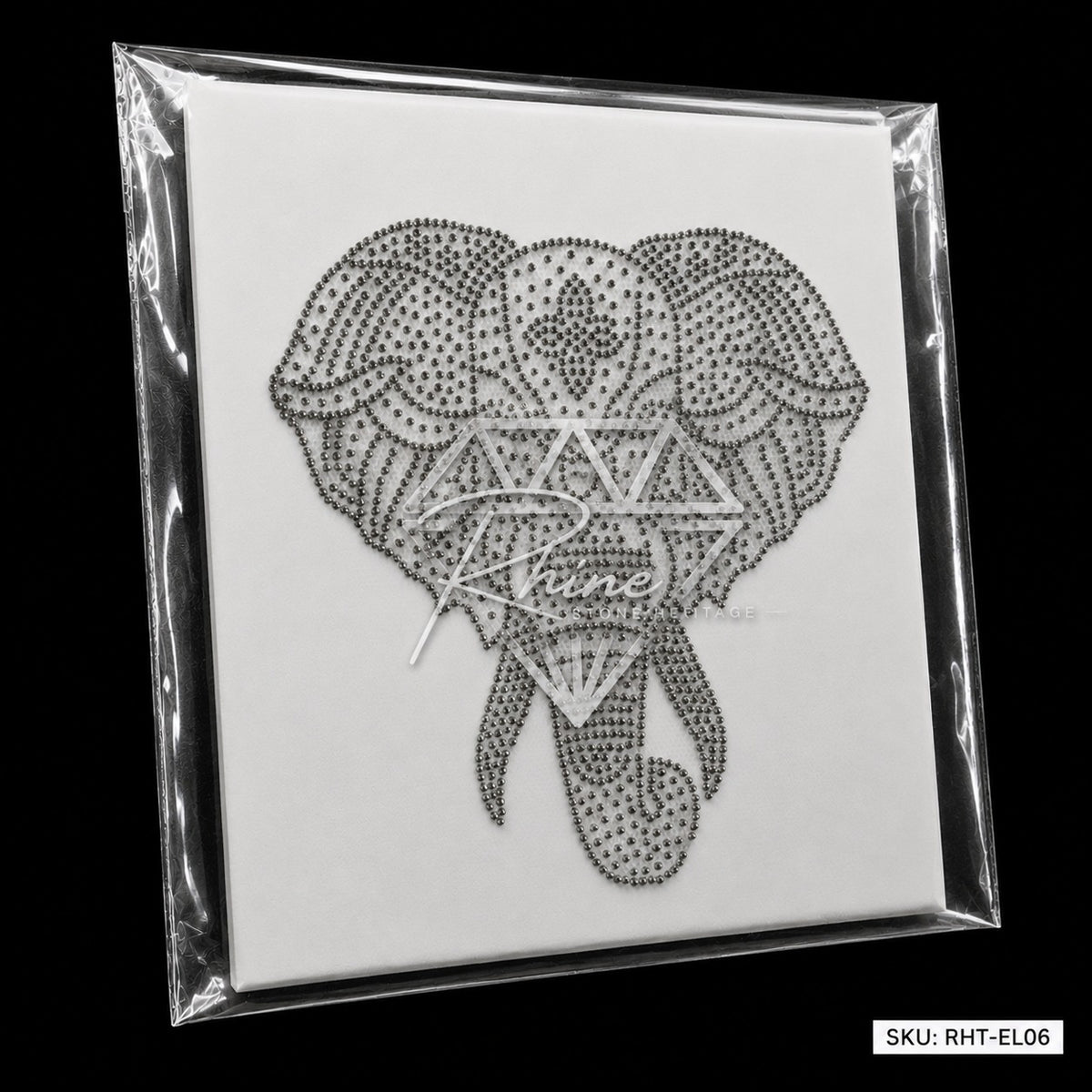 Tribal Elephant Rhinestone Hotfix Sticker | Grey Hematite Iron-On Transfer | Set of 2
