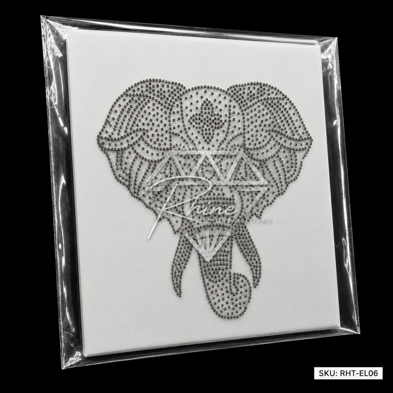 Tribal Elephant Rhinestone Hotfix Sticker | Grey Hematite Iron-On Transfer