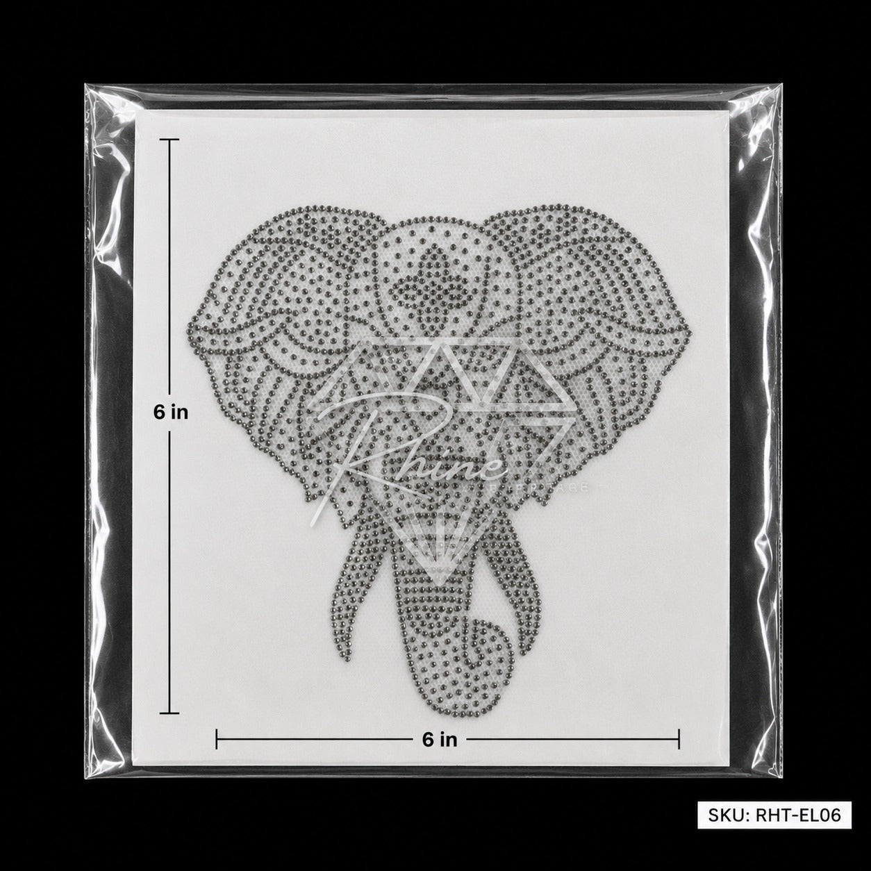 Tribal Elephant Rhinestone Hotfix Sticker | Grey Hematite Iron-On Transfer
