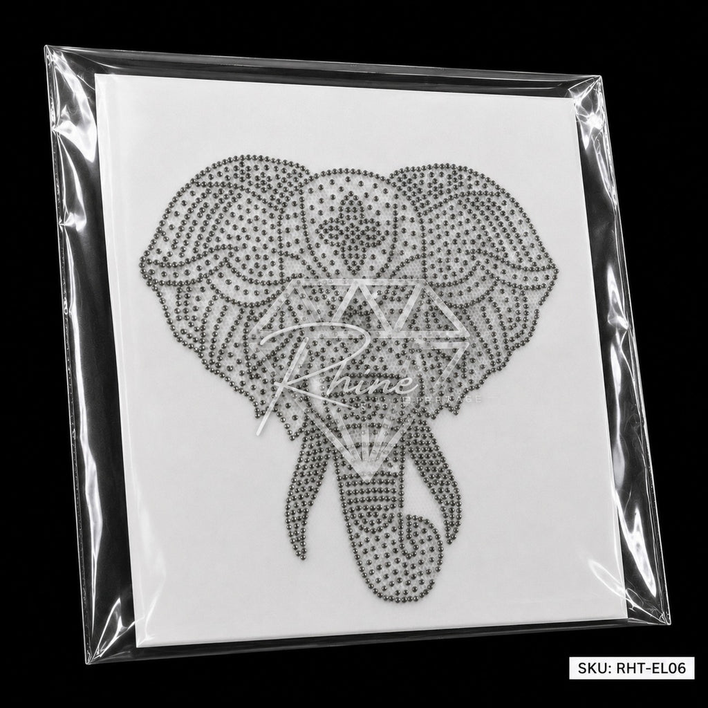 Tribal Elephant Rhinestone Hotfix Sticker | Grey Hematite Iron-On Transfer