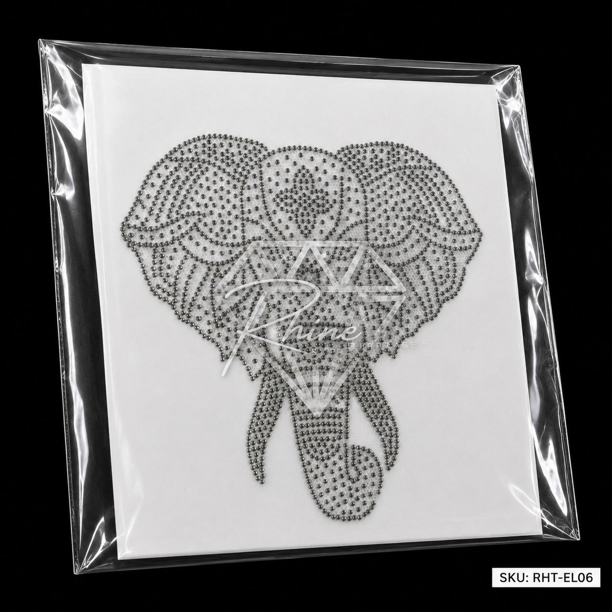 Tribal Elephant Rhinestone Hotfix Sticker | Grey Hematite Iron-On Transfer