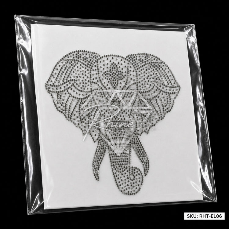 Tribal Elephant Rhinestone Hotfix Sticker | Grey Hematite Iron-On Transfer | Set of 2