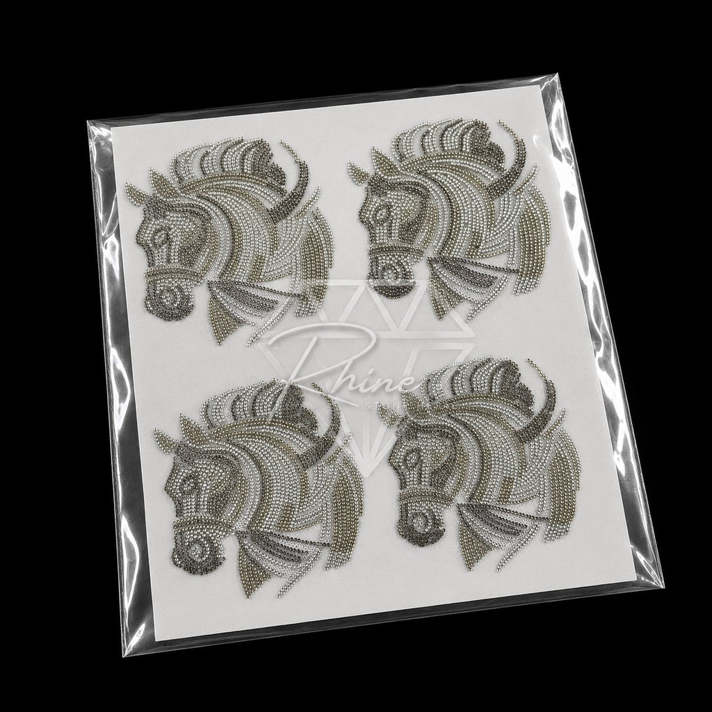 Royal Horse Head & Crown Rhinestone Hotfix Sticker | Shadow, Smoked Topaz & LCT Iron-On Transfer for T-Shirts & Apparel