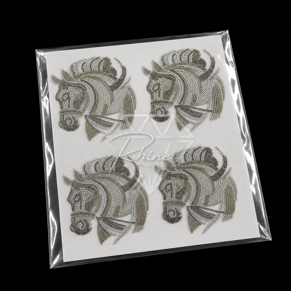 Royal Horse Head & Crown Rhinestone Hotfix Sticker | Shadow, Smoked Topaz & LCT Iron-On Transfer for T-Shirts & Apparel