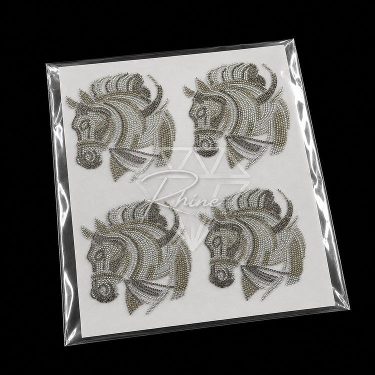 Royal Horse Head & Crown Rhinestone Hotfix Sticker | Shadow, Smoked Topaz & LCT Iron-On Transfer for T-Shirts & Apparel