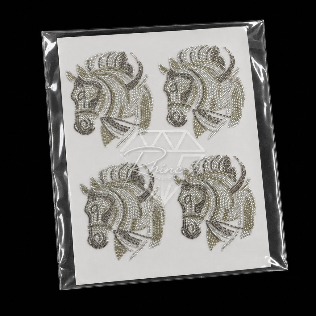 Royal Horse Head & Crown Rhinestone Hotfix Sticker | Shadow, Smoked Topaz & LCT Iron-On Transfer for T-Shirts & Apparel