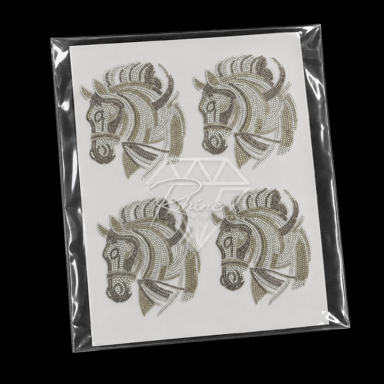Royal Horse Head & Crown Rhinestone Hotfix Sticker | Shadow, Smoked Topaz & LCT Iron-On Transfer for T-Shirts & Apparel