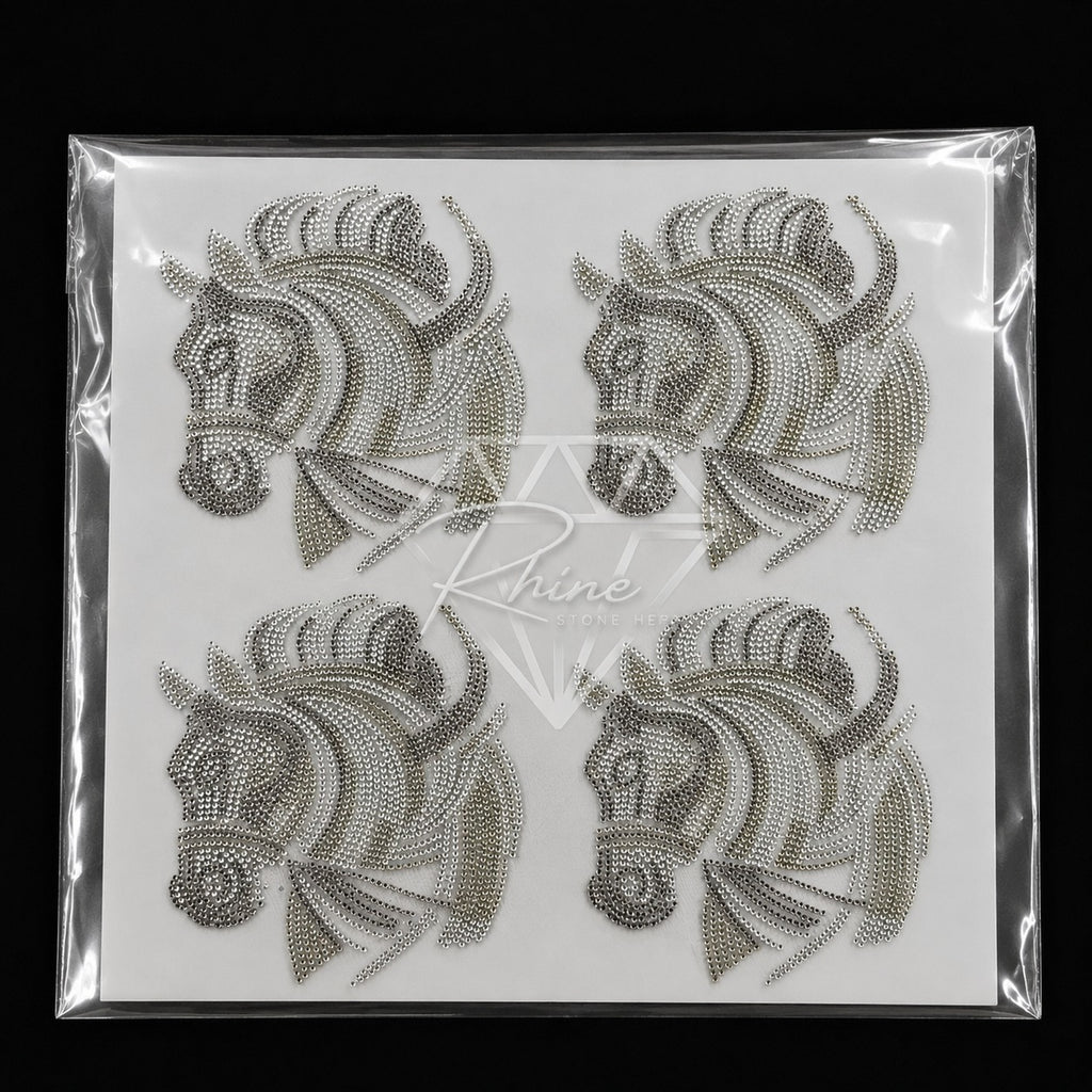 Royal Horse Head & Crown Rhinestone Hotfix Sticker | Shadow, Smoked Topaz & LCT Iron-On Transfer for T-Shirts & Apparel