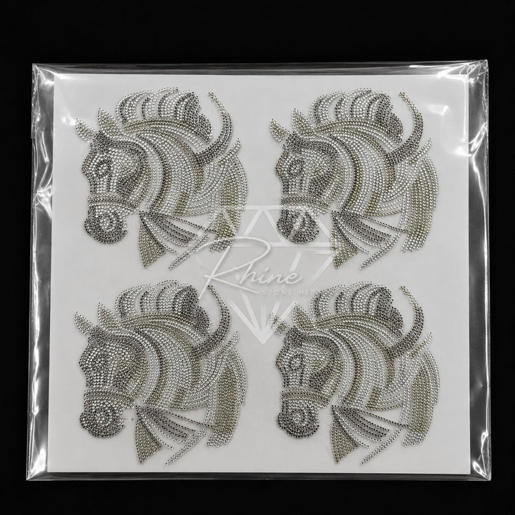 Royal Horse Head & Crown Rhinestone Hotfix Sticker | Shadow, Smoked Topaz & LCT Iron-On Transfer for T-Shirts & Apparel