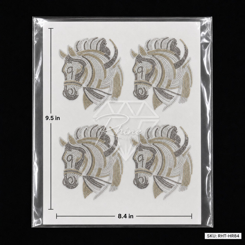 Royal Horse Head & Crown Rhinestone Hotfix Sticker | Shadow, Smoked Topaz & LCT Iron-On Transfer for T-Shirts & Apparel