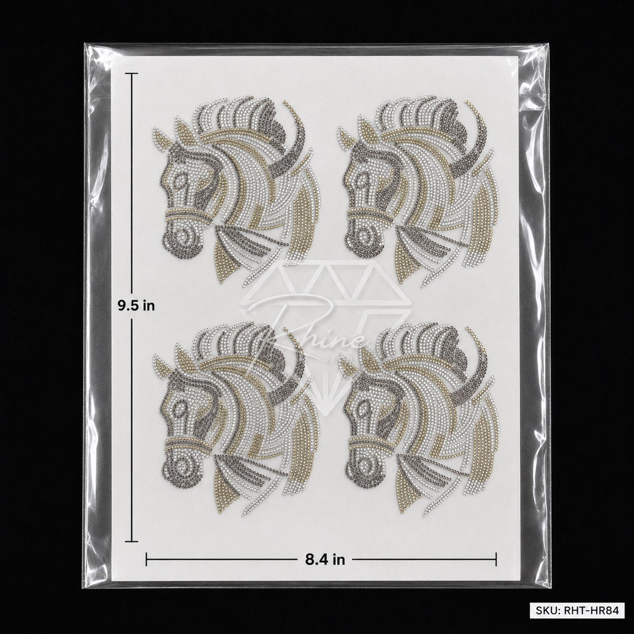 Royal Horse Head & Crown Rhinestone Hotfix Sticker | Shadow, Smoked Topaz & LCT Iron-On Transfer for T-Shirts & Apparel
