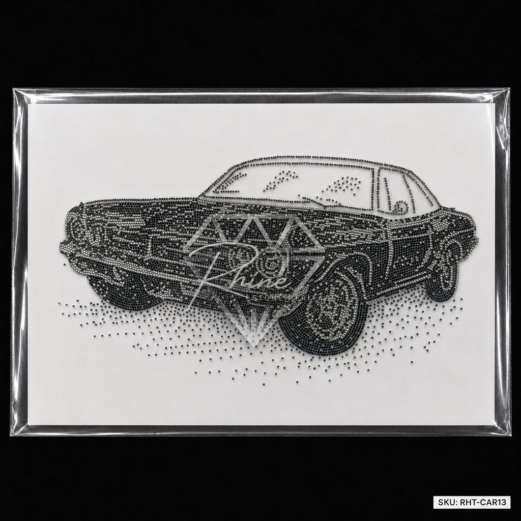 Classic Car Rhinestone Hotfix Sticker | Front & Back Set | 1 Big + 1 Small | Iron-On Transfer for T-Shirts