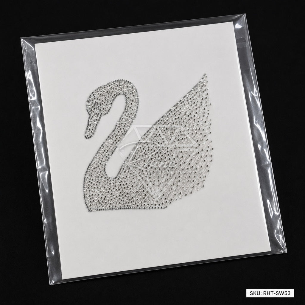 Swan Stone Art | Elegant Swan Motif Premium Rhinestone Hotfix Transfer Sticker