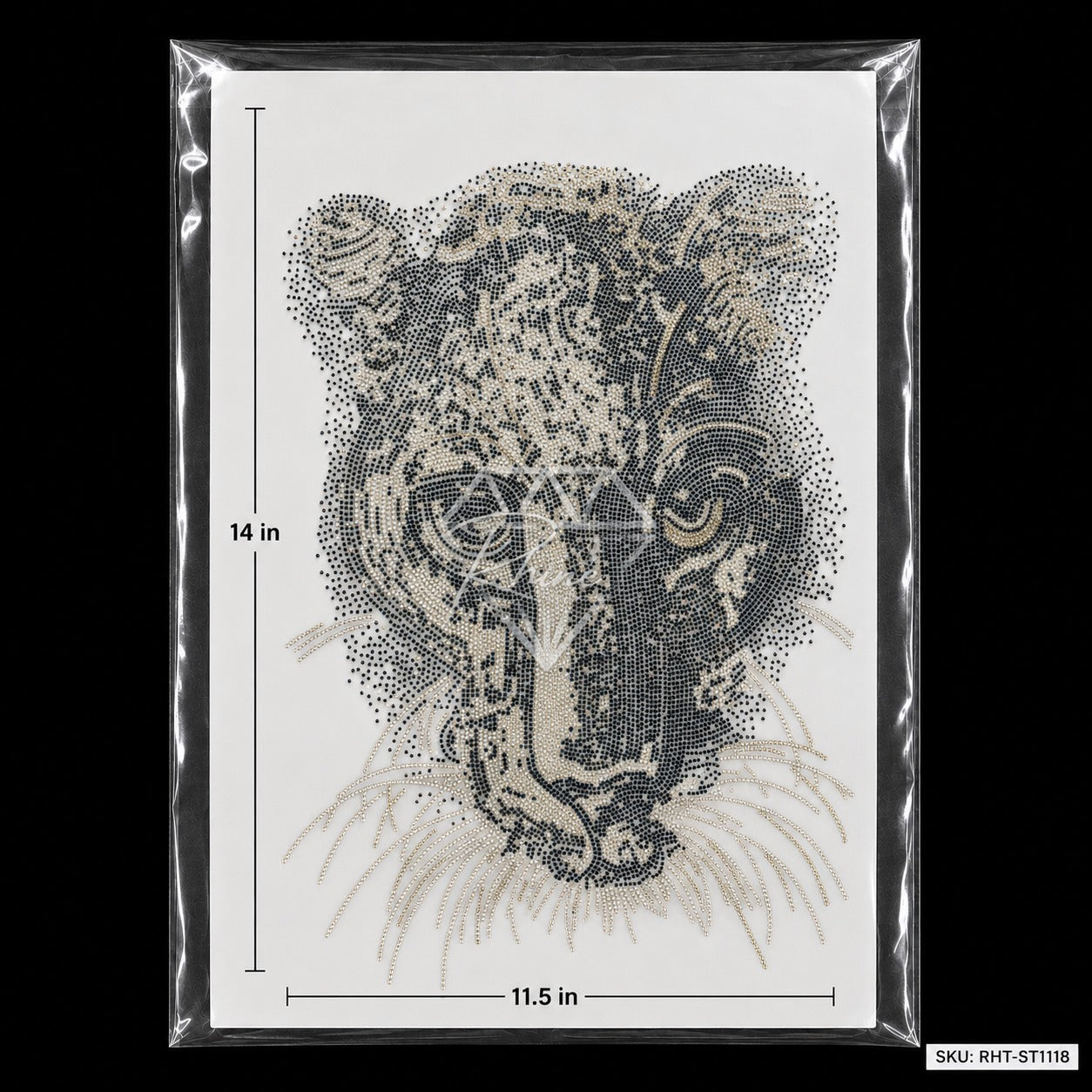 Leopard Panther Head Rhinestone Hotfix Sticker | Black & Gold Iron-On Transfer