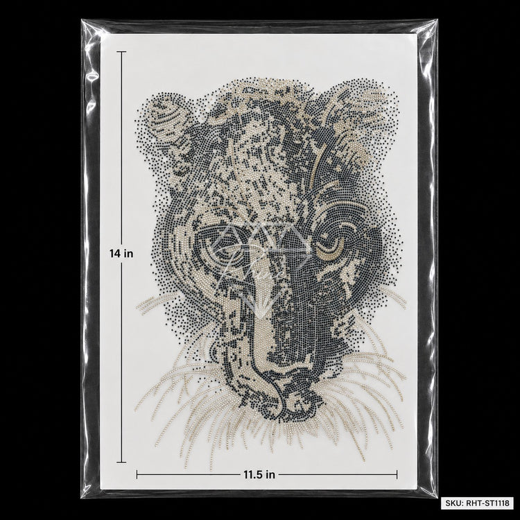 Leopard Panther Head Rhinestone Hotfix Sticker | Black & Gold Iron-On Transfer
