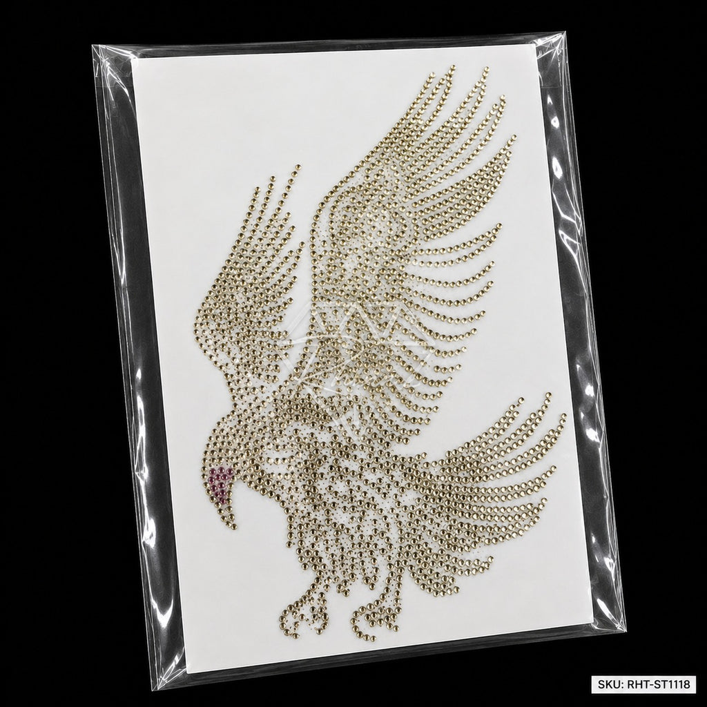 Flying Eagle Rhinestone Hotfix Sticker | Silver Crystal Iron-On Transfer