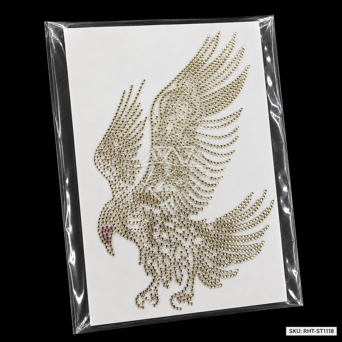 Flying Eagle Rhinestone Hotfix Sticker | Silver Crystal Iron-On Transfer