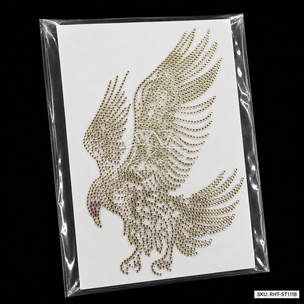 Flying Eagle Rhinestone Hotfix Sticker | Silver Crystal Iron-On Transfer