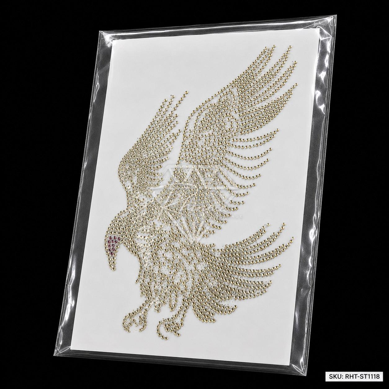 Flying Eagle Rhinestone Hotfix Sticker | Silver Crystal Iron-On Transfer