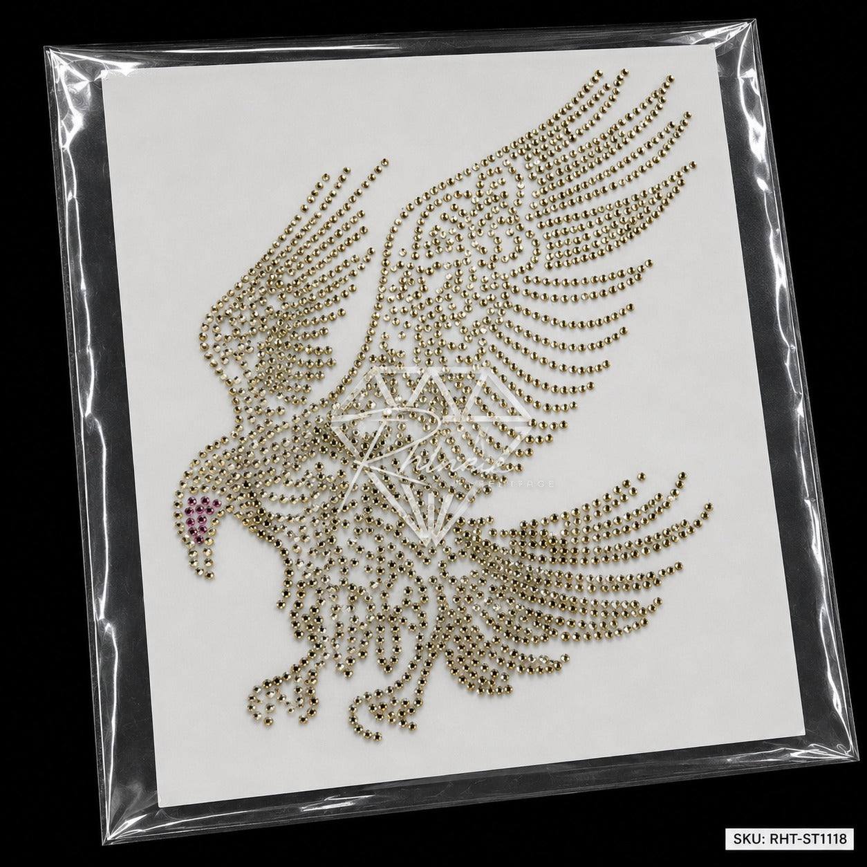 Flying Eagle Rhinestone Hotfix Sticker | Silver Crystal Iron-On Transfer