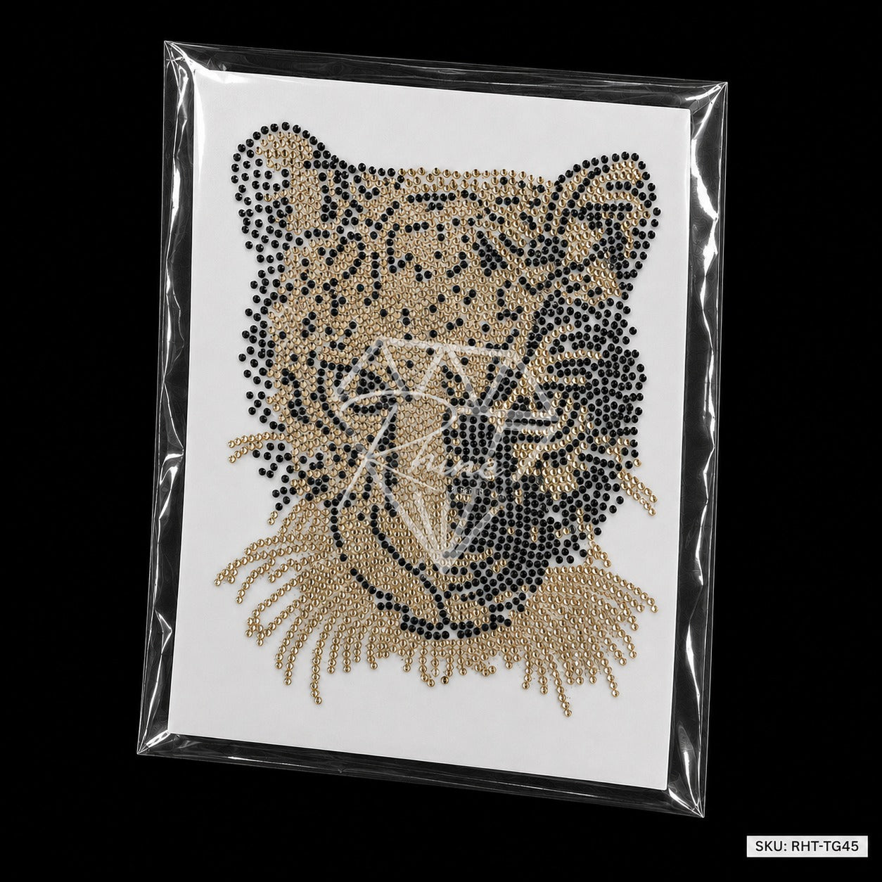 Tiger Leopard Head Rhinestone Hotfix Sticker | Gold & Black Iron-On Transfer