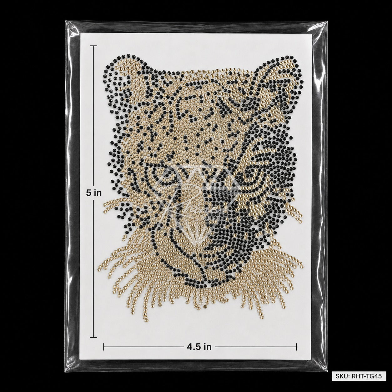 Tiger Leopard Head Rhinestone Hotfix Sticker | Gold & Black Iron-On Transfer