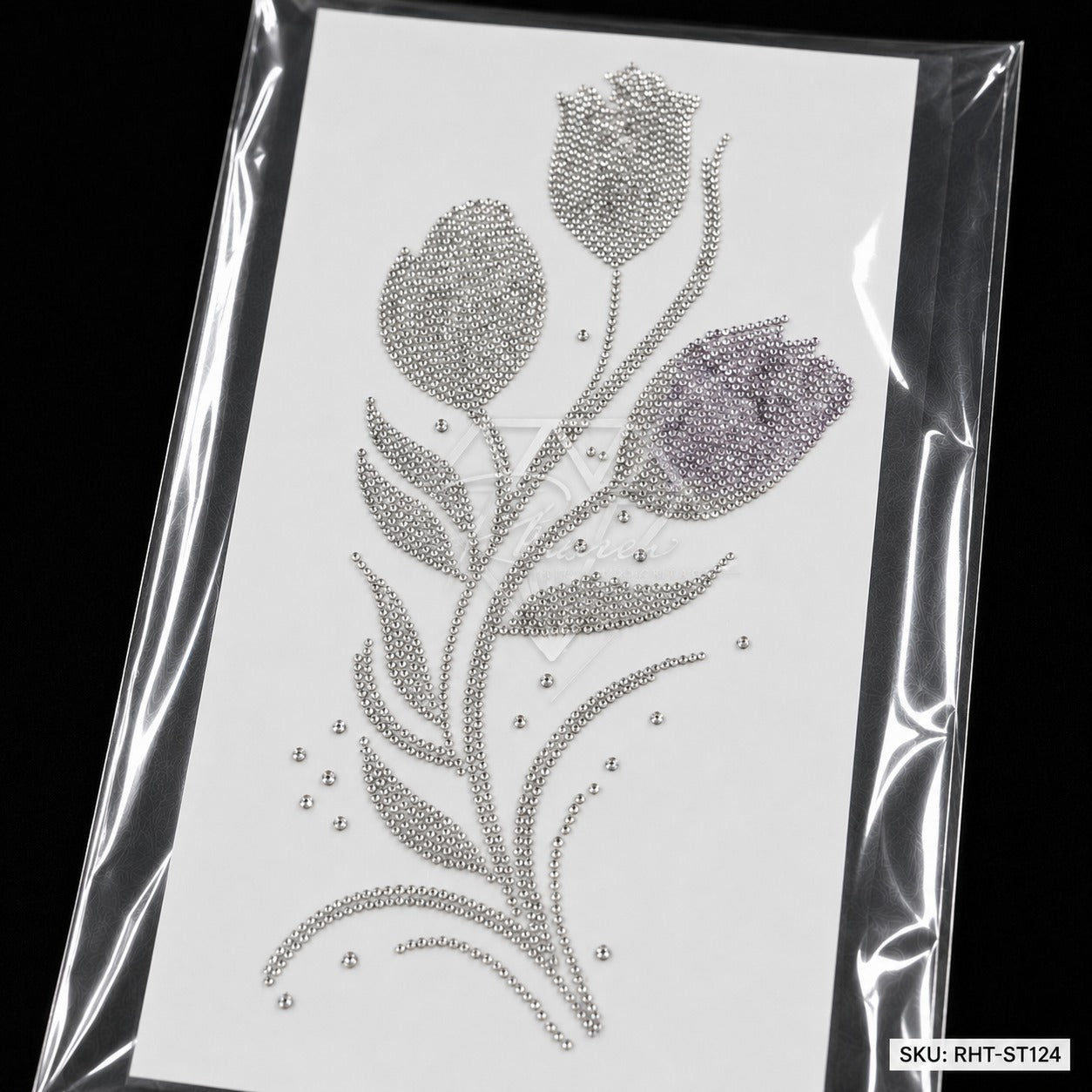 Triple Tulip Rhinestone Hotfix Sticker | Silver Iron-On Transfer for Men's Shirts