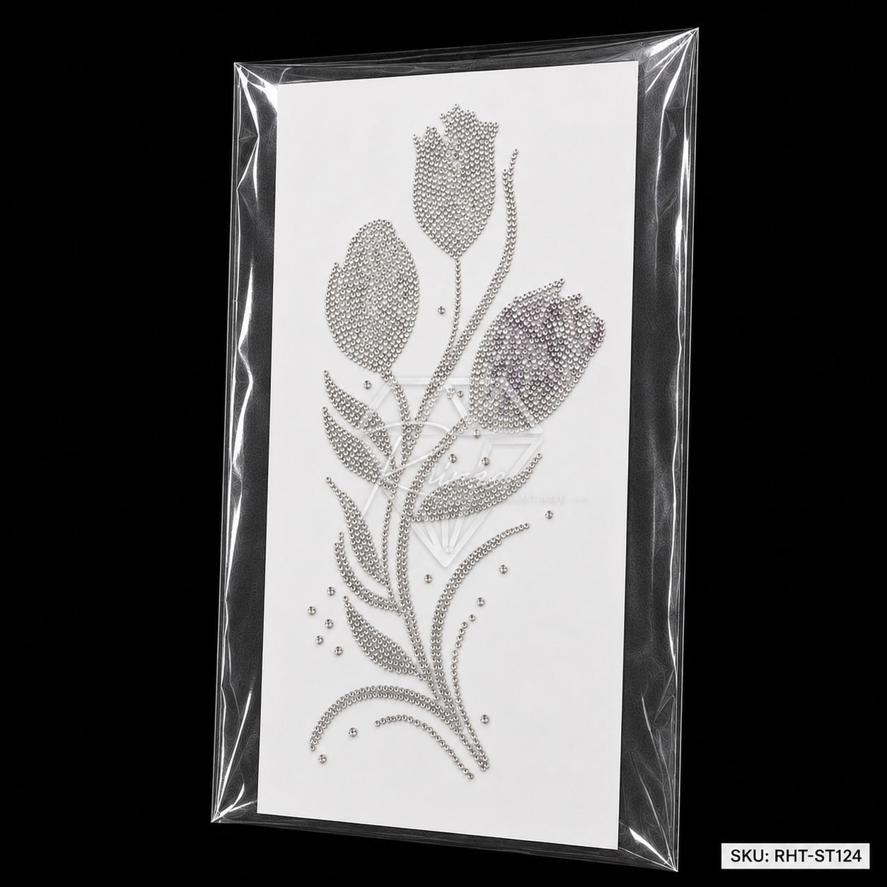 Triple Tulip Rhinestone Hotfix Sticker | Silver Iron-On Transfer for Men's Shirts
