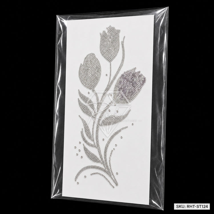 Triple Tulip Rhinestone Hotfix Sticker | Silver Iron-On Transfer for Men's Shirts | Set of 2